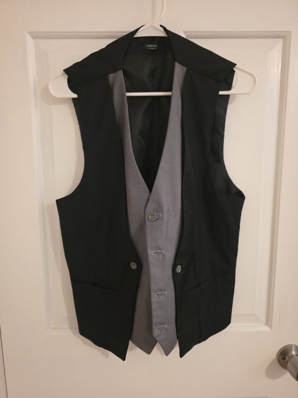 Mens Black and Gray Dress Vest Button Up Cinch Back Coofandy Brand Size M
